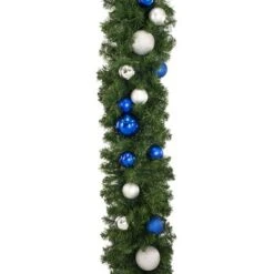 Decorated 9' X 14" Garland Unlit, Blue And Silver -Twinkly Sales Shop dg 914 bs d