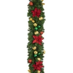 Decorated 9' X 14" Garland Unlit, Elegant Poinsettia -Twinkly Sales Shop dg 914 ep d