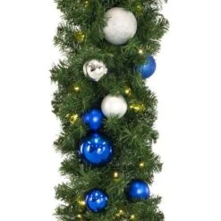 Decorated 9' X 14" Garland Lit, Blue And Silver -Twinkly Sales Shop dg 914 led bs c