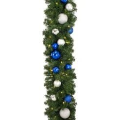 Decorated 9' X 14" Garland Lit, Blue And Silver -Twinkly Sales Shop dg 914 led bs d