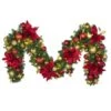 Decorated - 9' X 14" Oregon Fir Garland - LED - DELUXE Royal Poinsettia