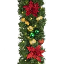 Decorated 9' X 14" Garland Lit, Elegant Poinsettia -Twinkly Sales Shop dg 914 led ep c