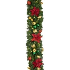 Decorated 9' X 14" Garland Lit, Elegant Poinsettia -Twinkly Sales Shop dg 914 led ep d