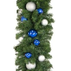 Decorated 9' X 18" Garland Unlit, Blue And Silver -Twinkly Sales Shop dg 918 bs c