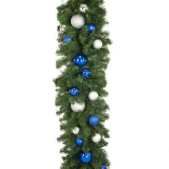 Decorated 9' X 18" Garland Unlit, Blue And Silver -Twinkly Sales Shop dg 918 bs d
