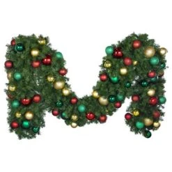 Decorated - 9' X 18" Oregon Fir Garland - Unlit - DELUXE Colors Of The Holiday