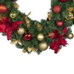 Decorated - 9' X 18" Oregon Fir Garland - Unlit - DELUXE Royal Poinsettia 6 Decorated - 9' X 18" Oregon Fir Garland - Unlit - DELUXE Royal Poinsettia -Twinkly Sales Shop dg 918 del rgd ep crop