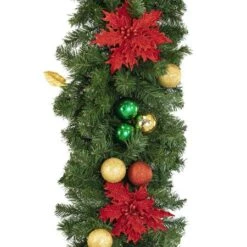 Decorated 9' X 18" Garland Unlit, Elegant Poinsettia -Twinkly Sales Shop dg 918 ep c