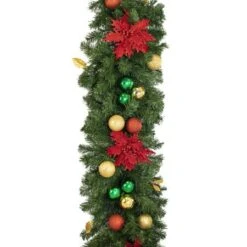 Decorated 9' X 18" Garland Unlit, Elegant Poinsettia -Twinkly Sales Shop dg 918 ep d