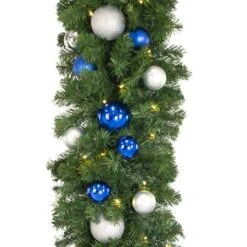 Decorated 9' X 18" Garland Lit, Blue And Silver -Twinkly Sales Shop dg 918 led bs c