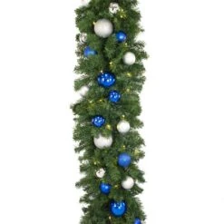 Decorated 9' X 18" Garland Lit, Blue And Silver -Twinkly Sales Shop dg 918 led bs d