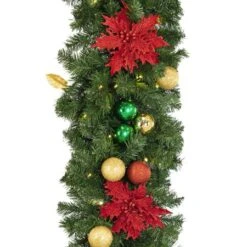 Decorated 9' X 18" Garland Lit, Elegant Poinsettia -Twinkly Sales Shop dg 918 led ep c