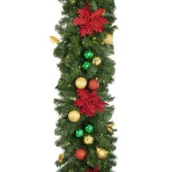 Decorated 9' X 18" Garland Lit, Elegant Poinsettia -Twinkly Sales Shop dg 918 led ep d