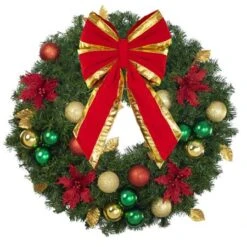 30" Unlit Decorated Wreath - Elegant Poinsettia - Bow Option Available -Twinkly Sales Shop dw 30 ep b vb 8 rgt 1