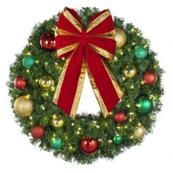 30" Lit LED Warm White Decorated Wreath - Colors Of The Holidays - Bow Option Available -Twinkly Sales Shop dw 30 led coth b vb 12 rgt1