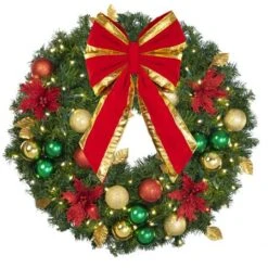 30" Lit LED Warm White Decorated Wreath - Elegant Poinsettia - Bow Option Available -Twinkly Sales Shop dw 30 led ep b vb 12 rgt