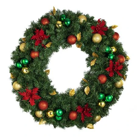 36" Unlit Decorated Wreath - Elegant Poinsettia - Bow Option Available 1 36" Unlit Decorated Wreath - Elegant Poinsettia - Bow Option Available