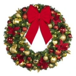 36" Lit LED Warm White Decorated Wreath - DELUXE Royal Poinsettia - Bow Option Available 5 36" Lit LED Warm White Decorated Wreath - DELUXE Royal Poinsettia - Bow Option Available -Twinkly Sales Shop dw 36 led del rgd ep b vb 12 r