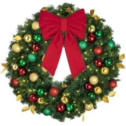 36" Lit LED Warm White Decorated Wreath - Traditional Décor - Bow Option Available -Twinkly Sales Shop dw 36 led t b vb 12 r
