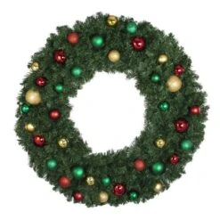 48" Unlit Decorated Wreath - Colors Of The Holidays - Bow Option Available