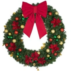 48" Unlit Decorated Wreath - Elegant Poinsettia - Bow Option Available -Twinkly Sales Shop dw 48 ep b vb 18 r