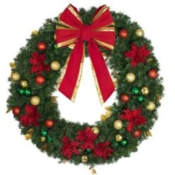 48" Unlit Decorated Wreath - Elegant Poinsettia - Bow Option Available -Twinkly Sales Shop dw 48 ep b vb 18 rgt