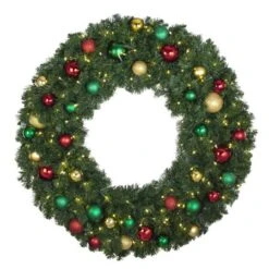 48" Lit LED Warm White Decorated Wreath - Colors Of The Holidays - Bow Option Available