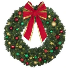 48" Lit LED Warm White Decorated Wreath - Colors Of The Holidays - Bow Option Available -Twinkly Sales Shop dw 48 led coth b vb 18 rgt