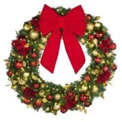 48" Lit LED Warm White Decorated Wreath - DELUXE Royal Poinsettia - Bow Option Available 5 48" Lit LED Warm White Decorated Wreath - DELUXE Royal Poinsettia - Bow Option Available -Twinkly Sales Shop dw 48 led del rgd ep b vb 18 r
