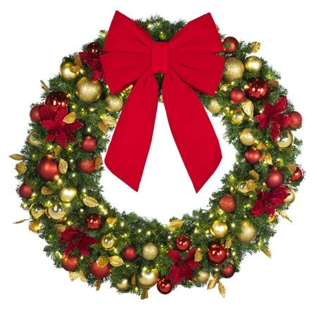 48" Lit LED Warm White Decorated Wreath - DELUXE Royal Poinsettia - Bow Option Available 3 48" Lit LED Warm White Decorated Wreath - DELUXE Royal Poinsettia - Bow Option Available - Image 3