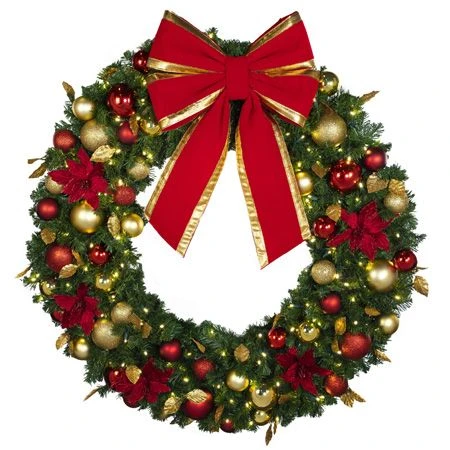 48" Lit LED Warm White Decorated Wreath - DELUXE Royal Poinsettia - Bow Option Available 2 48" Lit LED Warm White Decorated Wreath - DELUXE Royal Poinsettia - Bow Option Available - Image 2