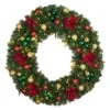 48" Lit LED Warm White Decorated Wreath - Elegant Poinsettia - Bow Option Available