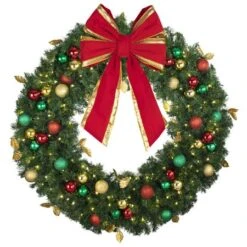 48" Lit LED Warm White Decorated Wreath - Traditional Décor - Bow Option Available 6 48" Lit LED Warm White Decorated Wreath - Traditional Décor - Bow Option Available -Twinkly Sales Shop dw 48 led t b vb 18 rgt