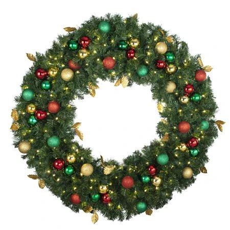 48" Lit LED Warm White Decorated Wreath - Traditional Décor - Bow Option Available 1 48" Lit LED Warm White Decorated Wreath - Traditional Décor - Bow Option Available