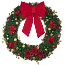 60" Unlit Decorated Wreath - Elegant Poinsettia - Bow Option Available -Twinkly Sales Shop dw 60 ep b vb 24 r