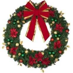 72" Unlit Decorated Wreath - Elegant Poinsettia - Bow Option Available -Twinkly Sales Shop dw 60 ep b vb 24 rgt 1