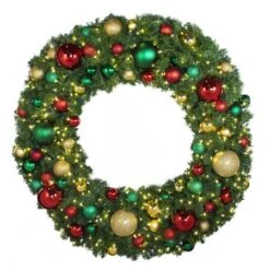 60" Lit LED Warm White Decorated Wreath - DELUXE Colors Of The Holidays - Bow Option Available