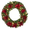 60" Lit LED Warm White Decorated Wreath - DELUXE Royal Poinsettia - Bow Option Available