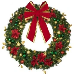 60" Lit LED Warm White Decorated Wreath - Elegant Poinsettia - Bow Option Available 6 60" Lit LED Warm White Decorated Wreath - Elegant Poinsettia - Bow Option Available -Twinkly Sales Shop dw 60 led ep b vb 24 rgt