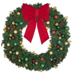 60" Unlit Decorated Wreath - Traditional Décor - Bow Option Available -Twinkly Sales Shop dw 60 t b vb 24 r