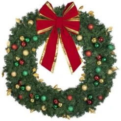 60" Unlit Decorated Wreath - Traditional Décor - Bow Option Available -Twinkly Sales Shop dw 60 t b vb 24 rgt