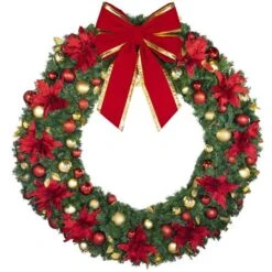 72" Unlit Decorated Wreath - DELUXE Royal Poinsettia - Bow Option Available 5 72" Unlit Decorated Wreath - DELUXE Royal Poinsettia - Bow Option Available -Twinkly Sales Shop dw 72 del ep b vb 24 rgt