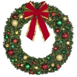 72" Lit LED Warm White Decorated Wreath - Colors Of The Holidays - Bow Option Available -Twinkly Sales Shop dw 72 led coth b vb 24 rgt