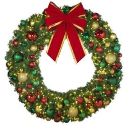 72" Lit LED Warm White Decorated Wreath - DELUXE Colors Of The Holidays - Bow Option Available -Twinkly Sales Shop dw 72 led del coth b vb 24 rgt