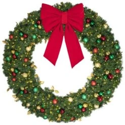 72" Lit LED Warm White Decorated Wreath - Traditional Décor - Bow Option Available -Twinkly Sales Shop dw 72 led t b vb 24 r