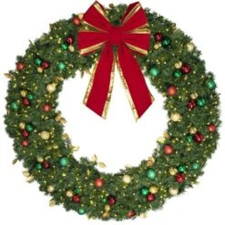 72" Lit LED Warm White Decorated Wreath - Traditional Décor - Bow Option Available -Twinkly Sales Shop dw 72 led t b vb 24 rgt