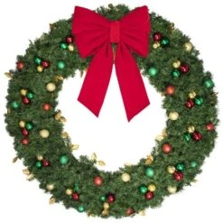 72" Unlit Decorated Wreath - Traditional Décor - Bow Option Available -Twinkly Sales Shop dw 72 t b vb 24 r