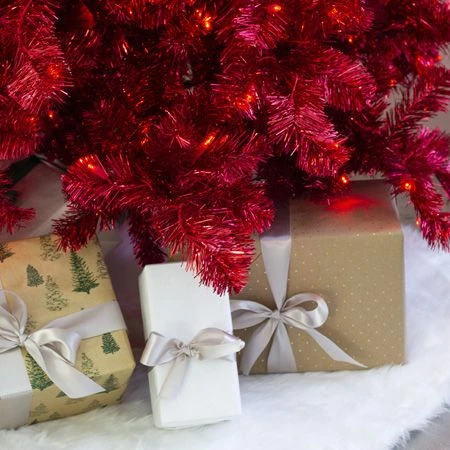 9' Indoor LED Shimmer Spruce Tinsel Christmas Tree - Red 2 9' Indoor LED Shimmer Spruce Tinsel Christmas Tree - Red - Image 2