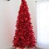 9' Indoor LED Shimmer Spruce Tinsel Christmas Tree - Red