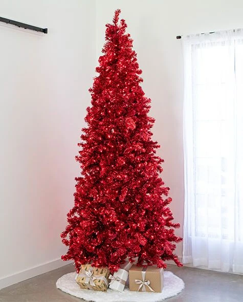 9' Indoor LED Shimmer Spruce Tinsel Christmas Tree - Red 1 9' Indoor LED Shimmer Spruce Tinsel Christmas Tree - Red